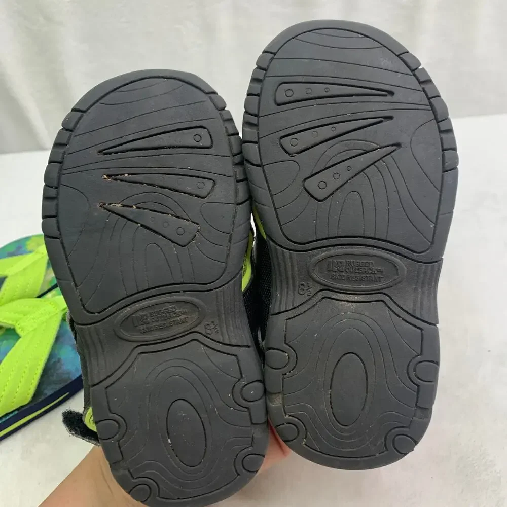 Water Shoes Sandals Lot Toddler Boys Size 7-8.5 Neon Green Flip Flops Sneakers